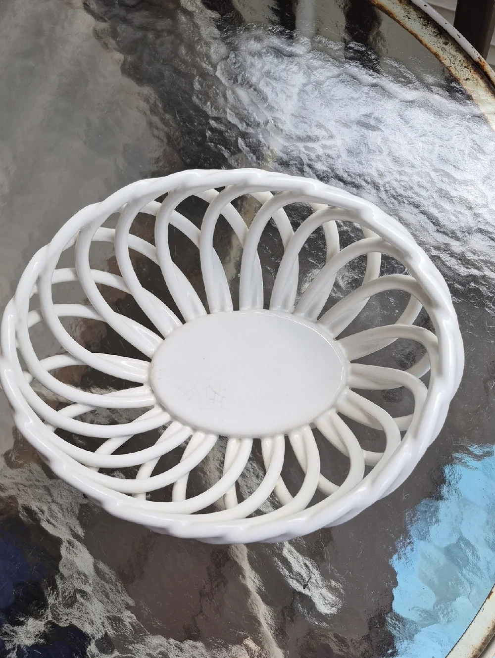 Vintage White Ceramic Open Weave Decorative Bowl